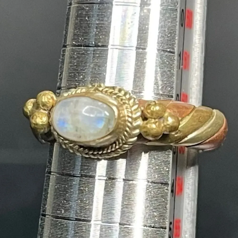 Artisan Mixed Metal Sterling Silver Gold Tone Labradorite Boho Ring Sz 6